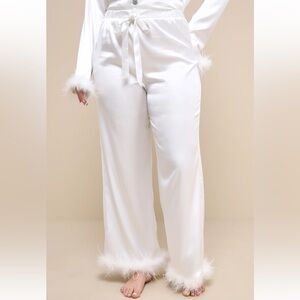 Dreamiest Delight White Satin Feather Pajama Bottoms